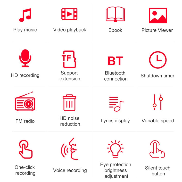 مشغل MP3 محمول بشاشة لمس بلوتوث ومسجل وكتاب إلكتروني، 4 جيجابايت، 8 جيجابايت، 16 جيجابايت، 32 جيجابايت