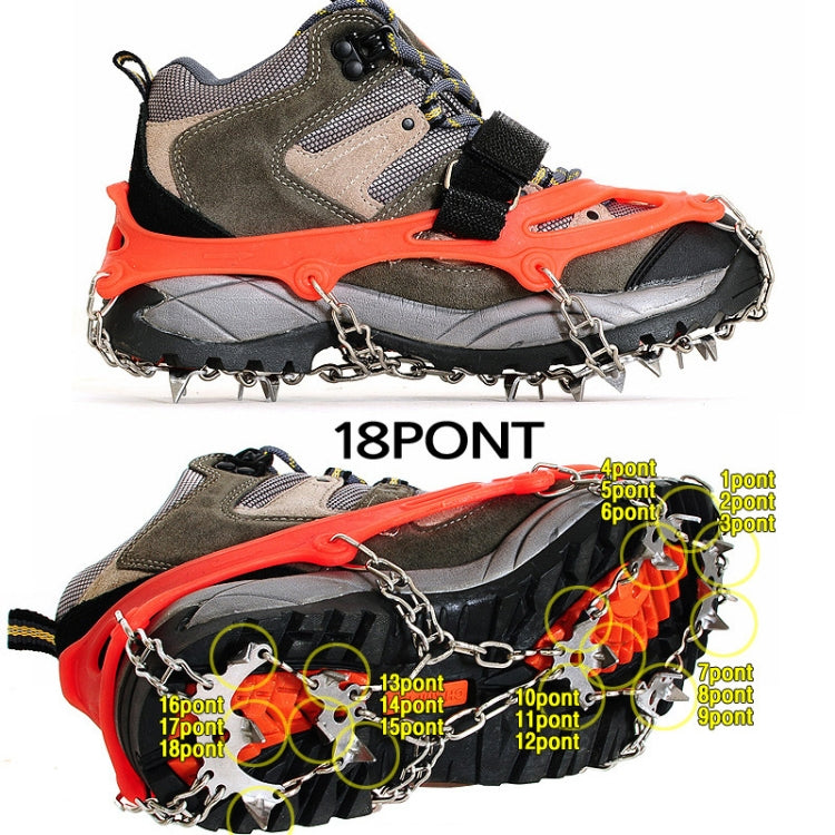 Outdoor 18-Tooth 430 Stainless Steel Crampons Snow Hiking Shoes Spikes Non-Slip Shoe Covers，SIze:, 18-Tooth M (Orange), 18-Tooth L (Black)