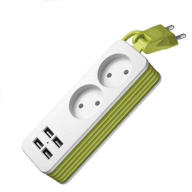 شريط طاقة بمقبس 1/2 أوروبي مع 4 منافذ USB، 1200 واط، 250 فولت، كابل بطول 1.5 متر، مقبس جداري محمول، مقابس بمقبس أوروبي