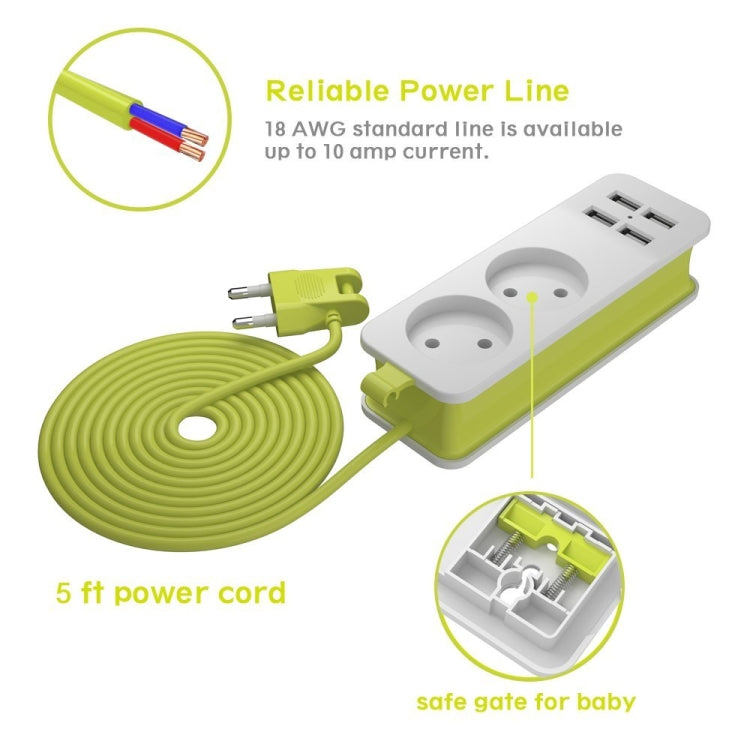 شريط طاقة بمقبس 1/2 أوروبي مع 4 منافذ USB، 1200 واط، 250 فولت، كابل بطول 1.5 متر، مقبس جداري محمول، مقابس بمقبس أوروبي