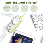 شريط طاقة بمقبس 1/2 أوروبي مع 4 منافذ USB، 1200 واط، 250 فولت، كابل بطول 1.5 متر، مقبس جداري محمول، مقابس بمقبس أوروبي