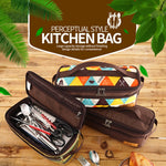 CLS Outdoor Camping Cookware Storage Bag BBQ Tableware Storage Bag Travel Portable Toiletry Bag, Brown, Stripes, Colour