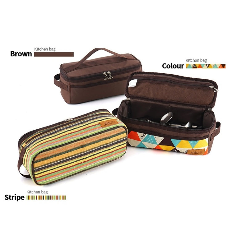 CLS Outdoor Camping Cookware Storage Bag BBQ Tableware Storage Bag Travel Portable Toiletry Bag, Brown, Stripes, Colour