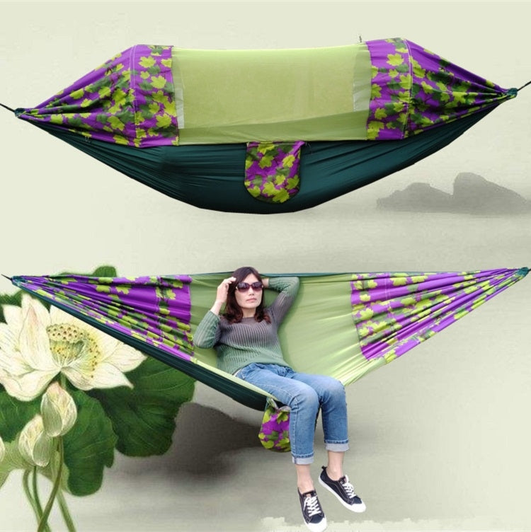 Outdoor Camping Mosquito-Proof Shade Hammock Parachute Cloth Printed Mosquito Net Hammock, Size: 270x140cm, 270x140cm Maple, 275x145cm Blue