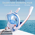 Snorkeling Mask Double Tube Silicone Full Dry Diving Mask Adult Swimming Mask Diving Goggles, S/M, L/XL