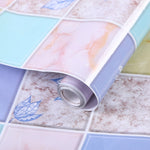 Kitchen Anti-Smoke Tile Wall Stickers Stove Wallpaper, Happy Every Day, Purple Vine, Blossoming Flowers, Blue Ans White Porcelain