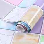 Kitchen Anti-Smoke Tile Wall Stickers Stove Wallpaper, Happy Every Day, Purple Vine, Blossoming Flowers, Blue Ans White Porcelain