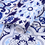 Kitchen Anti-Smoke Tile Wall Stickers Stove Wallpaper, Happy Every Day, Purple Vine, Blossoming Flowers, Blue Ans White Porcelain