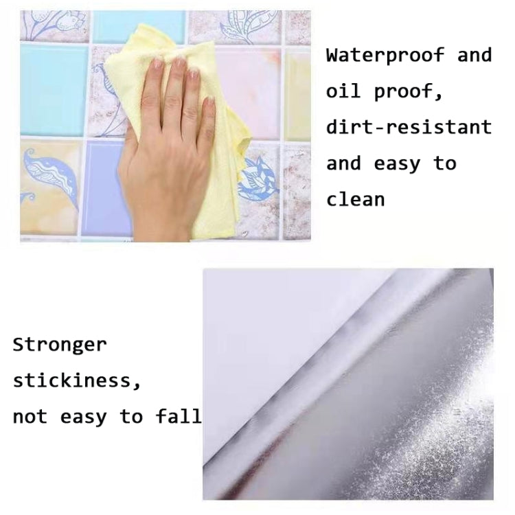 Kitchen Anti-Smoke Tile Wall Stickers Stove Wallpaper, Happy Every Day, Purple Vine, Blossoming Flowers, Blue Ans White Porcelain