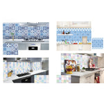 Kitchen Anti-Smoke Tile Wall Stickers Stove Wallpaper, Happy Every Day, Purple Vine, Blossoming Flowers, Blue Ans White Porcelain