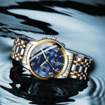 FNGEEN 4006 Men Automatic Mechanical Watch Waterproof Quartz Watch, Gold Blue Surface, Gold Black Surface, Gold White Surface, White Steel White Surface, White Steel Black Surface, White Steel Blue Surface, Black Steel Black Surface                    ...