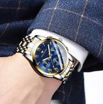 FNGEEN 4006 Men Automatic Mechanical Watch Waterproof Quartz Watch, Gold Blue Surface, Gold Black Surface, Gold White Surface, White Steel White Surface, White Steel Black Surface, White Steel Blue Surface, Black Steel Black Surface                    ...