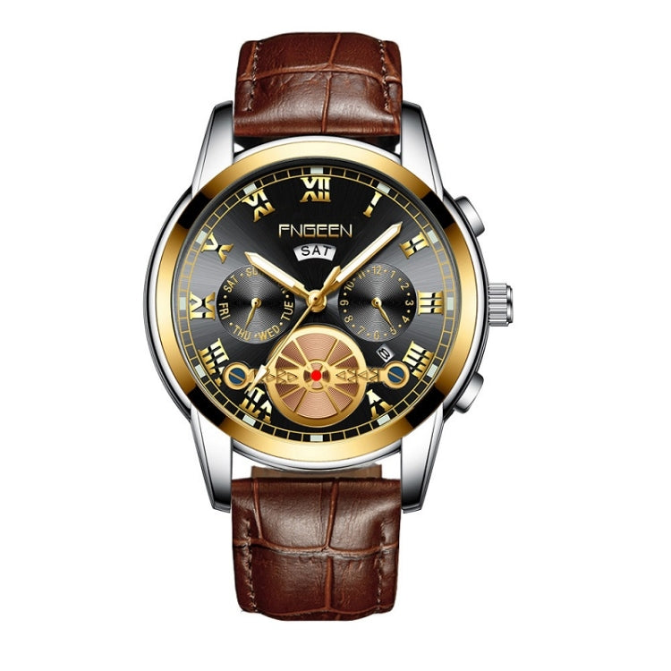 FNGEEN 4001 Men Non-Mechanical Watch Multi-Function Quartz Watch, Gold Blue Surface, Gold White Surface, White Steel Blue Surface, White Steel White Surface, Brown Leather Gold Blue Surface, Brown leather Gold White Surface                             ...