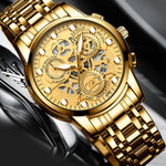 FNGEEN 4088 Men Hollow Quartz Watch Student Waterproof Luminous Watch, Full Gold Gold Surface, Full Gold Black Surface, Black Steel Black Surface White Nails, Black Steel Black Surface Gold Nails, Gold And Gold Surface, Gold Black Surface              ...