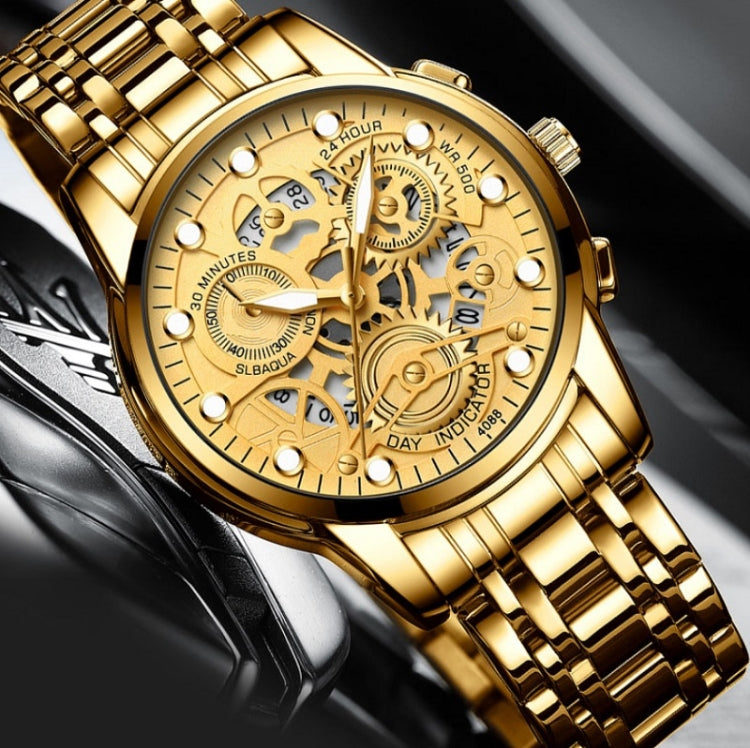 FNGEEN 4088 Men Hollow Quartz Watch Student Waterproof Luminous Watch, Full Gold Gold Surface, Full Gold Black Surface, Black Steel Black Surface White Nails, Black Steel Black Surface Gold Nails, Gold And Gold Surface, Gold Black Surface              ...