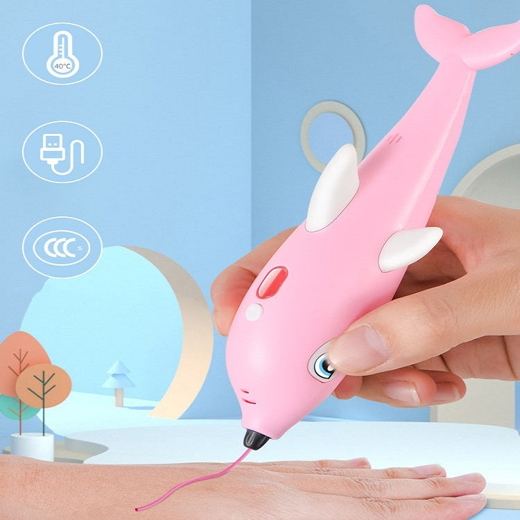 Stylo d'impression 3D, brosse de graffiti de peinture tridimensionnelle, dauphin rose
