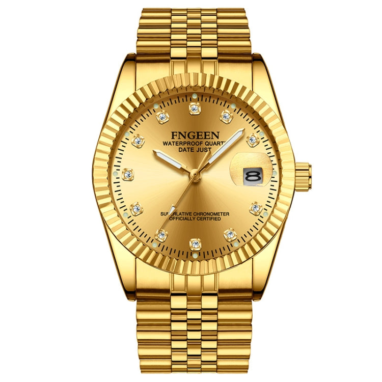 FNGEEN 7008 Men Fashion Diamond Dial Watch Couple Watch, Full Gold Gold Surface, Full Gold Black Surface, Full Gold White Surface, Golden Surface, Gold Black Sueface, Golden White Surface, Brown Leather Full Gold Surface                                ...