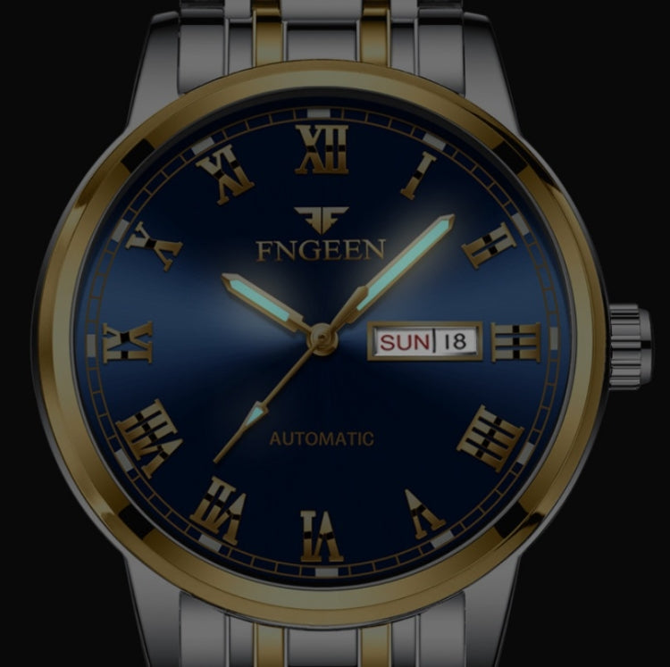 FNGEEN 4002 Men Roman Numeral Dial Sports Watch Student Luminous Quartz Watch, Between Gold Blue Surface, Between Gold Black Surface, Between Gold White Surface, White Steel Blue Surface, White Steel Black Surface, Brown Leather And Gold Blue Surface  ...
