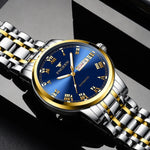 FNGEEN 4002 Men Roman Numeral Dial Sports Watch Student Luminous Quartz Watch, Between Gold Blue Surface, Between Gold Black Surface, Between Gold White Surface, White Steel Blue Surface, White Steel Black Surface, Brown Leather And Gold Blue Surface  ...