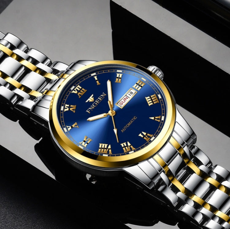 FNGEEN 4002 Men Roman Numeral Dial Sports Watch Student Luminous Quartz Watch, Between Gold Blue Surface, Between Gold Black Surface, Between Gold White Surface, White Steel Blue Surface, White Steel Black Surface, Brown Leather And Gold Blue Surface  ...