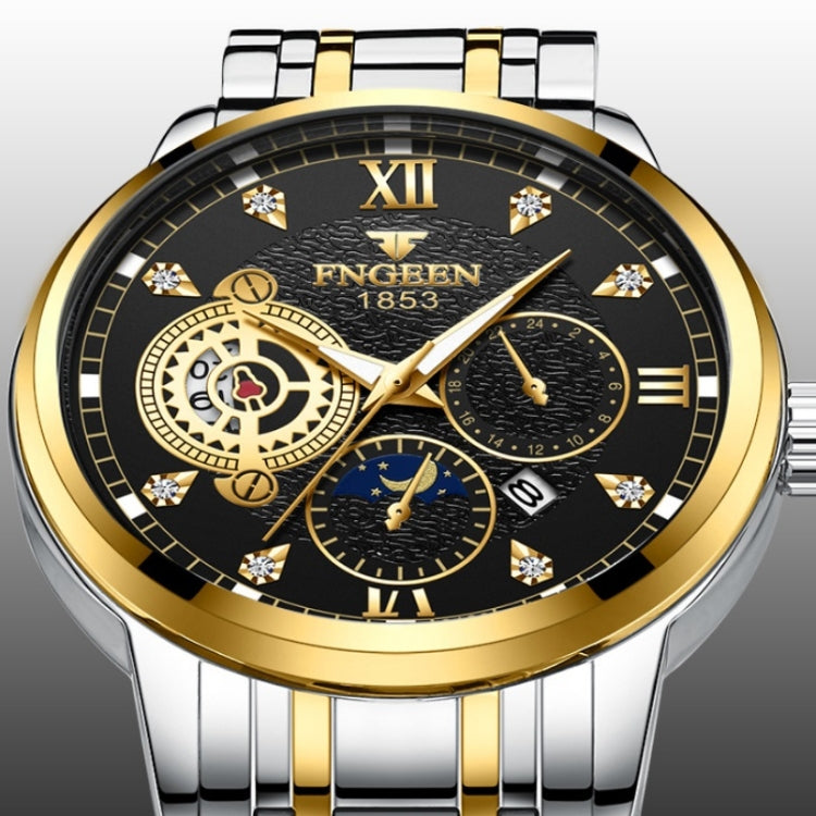 FNGEEN 2166 Men Three-eye Hollow Quartz Watch Student Sports Electronic Watch, Black Steel Black Surface Gold Nails, Between Gold Black Surface, Between Gold Blue Surface, Between Gold White Surface, White Steel White Surface, White Steel Blue Surface ...