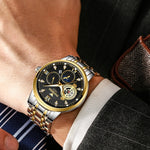 FNGEEN 2166 Men Three-eye Hollow Quartz Watch Student Sports Electronic Watch, Black Steel Black Surface Gold Nails, Between Gold Black Surface, Between Gold Blue Surface, Between Gold White Surface, White Steel White Surface, White Steel Blue Surface ...