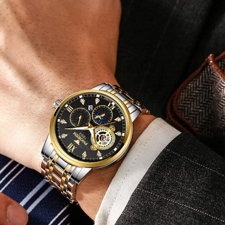 FNGEEN 2166 Men Three-eye Hollow Quartz Watch Student Sports Electronic Watch, Black Steel Black Surface Gold Nails, Between Gold Black Surface, Between Gold Blue Surface, Between Gold White Surface, White Steel White Surface, White Steel Blue Surface ...