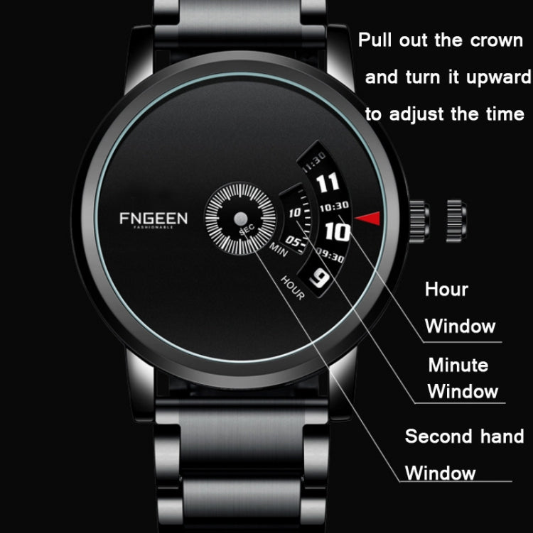 FNGEEN S230 Men Non-Pointer Quartz Watch, Black Steel Black Surface, White Steel Black Surface, White Steel White Surface, Black Mash Black Steel Black, White Mash White Steel White Surface, White Mash White Steel Black Surface