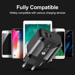 18W PD + QC 3.0 Fast Charge Travel Charger Power Adapter With LED Indication Function, EU Plug Black, US Plug Black, UK Plug Black, EU Plug White, US Plug White, UK Plug White