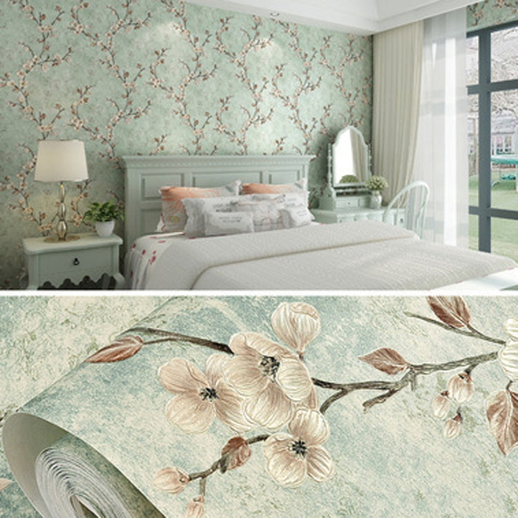 Retro 3D Stereo Plum Blossom Wallpaper Bedroom Living Room TV Background Wall Self-Adhesive Wallpaper, 0.53x3m
