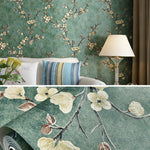 Retro 3D Stereo Plum Blossom Wallpaper Bedroom Living Room TV Background Wall Self-Adhesive Wallpaper, 0.53x3m
