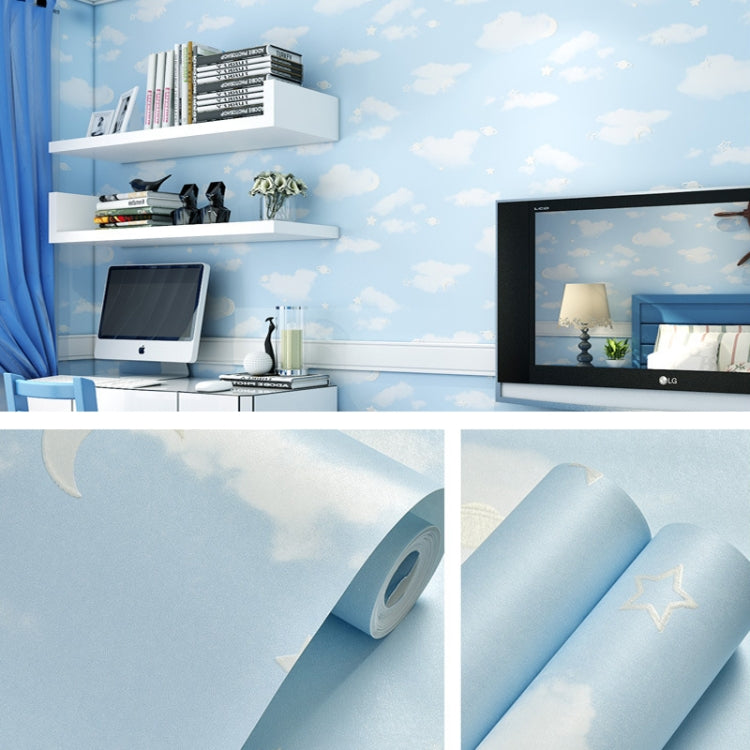 3D Stars Moon Self-Adhesive Wallpaper Mediterranean Children Wall Sticker, 0.53 x 3m