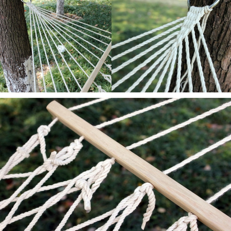 Outdoor Mesh Hammock Cotton Thread Solid Wood Stick Hammock Indoor Swing, Size: 200x80cm, 200x80cm White
