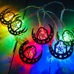 أضواء سلسلة نجمة وهلال LED لعيد الفطر، زينة مهرجان رمضان، 1.65 متر 10 مصابيح LED، 3 متر 20 مصباح LED