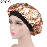 2 PCS Women Satin Night Sleep Cap Hair Bonnet Hat Silk Head Cover Wide Elastic Band
