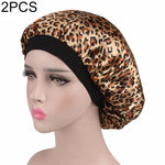 2 PCS Women Satin Night Sleep Cap Hair Bonnet Hat Silk Head Cover Wide Elastic Band
