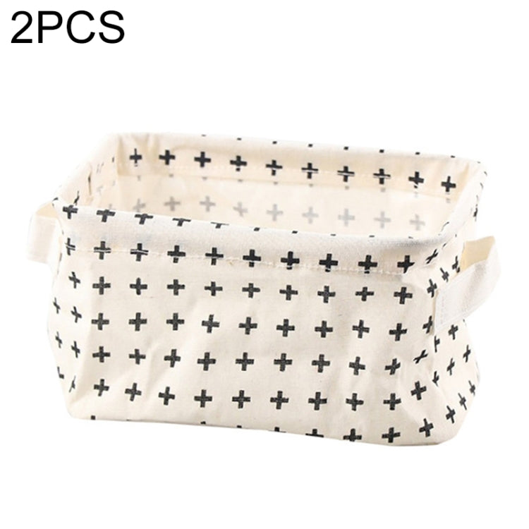 2 PCS Canvas Desktop Storage Basket Sundries Storage Box with Handle, Cross, Star, Tree, Black spot