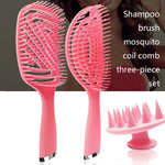 3 in 1 Plastic Curly Hair Salon Comb Set Hollow Massage Mosquito Comb, 3 in 1 Pink, 3 in 1 Green, 3 in 1 Black, 3 in 1 Blue