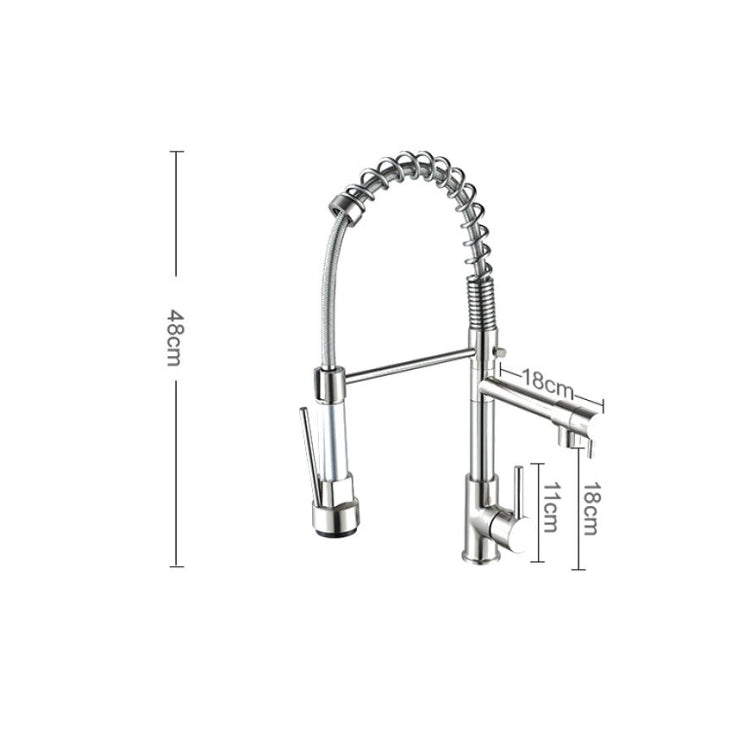 Copper And Nickel Brushed Double Outlet Spring Faucet Rotatable Kitchen Hot And Cold Water Faucet, Brushed Silver