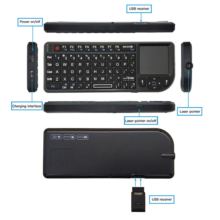 A8 Mini Wireless Mouse And Keyboard With Laser Touchpad Keyboard, English White Backlight, English Colorful Backlight