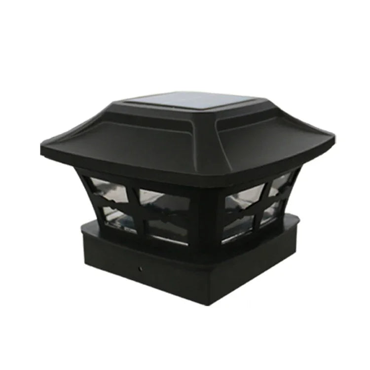 4 inch Outdoor Solar Column Lamp White + Warm White Light Garden Lamp, Black, White