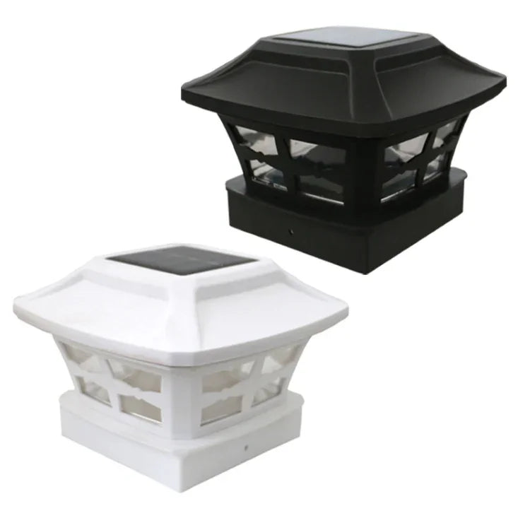 4 inch Outdoor Solar Column Lamp White + Warm White Light Garden Lamp, Black, White