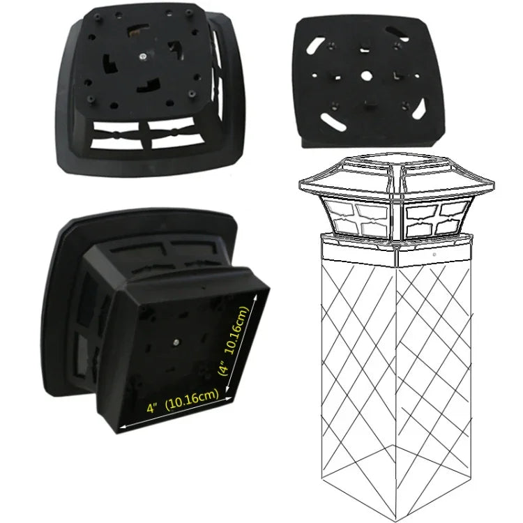 4 inch Outdoor Solar Column Lamp White + Warm White Light Garden Lamp, Black, White