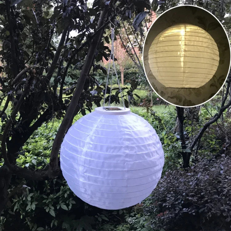 26LM Outdoor Solar White Lantern Hanging Lamp Wedding Festival Celebration Lantern Courtyard Decorative Light