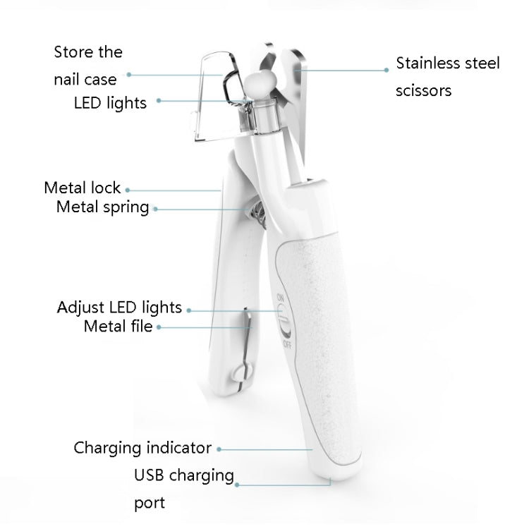 Pet LED Light Nail Tie Anti-Bloodline Nail Trimmer, White, Blue