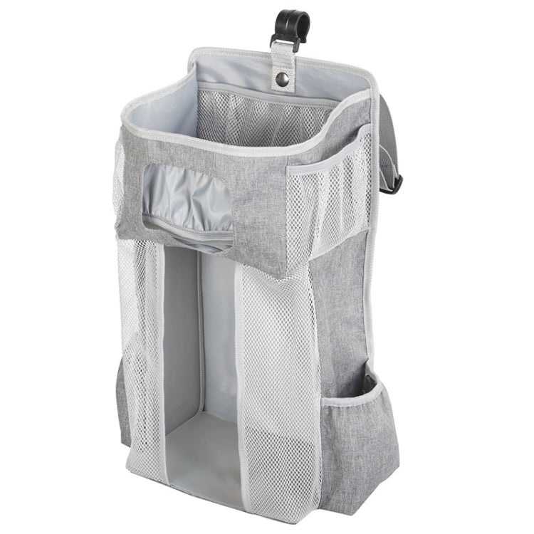 Baby Crib Hanging Bag Multifunctional Detachable Bed Diaper Toy Storage Bag, Gray Snow, Gray Stripe