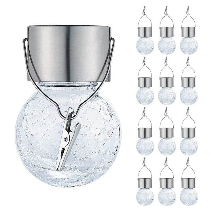 12 PCS Crackle Ball Solar Chandelier Outdoor Garden Courtyard Holiday Decoration Light With Clip, 12 PCS Crackle Ball White, 12 PCS Crackle Ball Warm, 12 PCS Crackle Ball Colorful