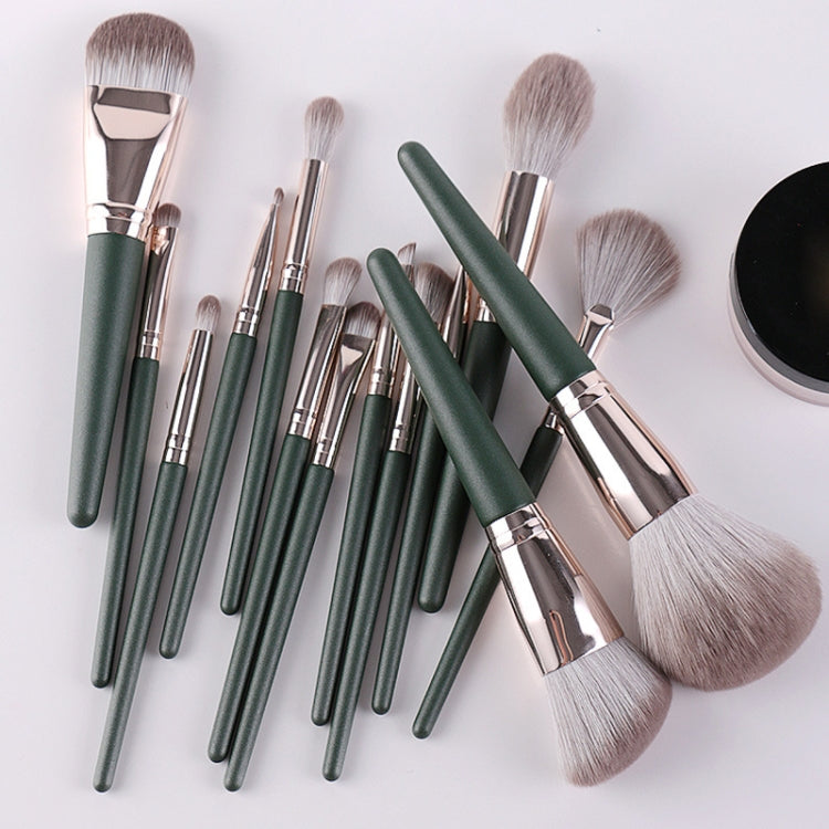 Make-up-Pinselset mit weichen Holzgriffen, 14-teilig, inklusive Tragetasche und Pinselbehälter