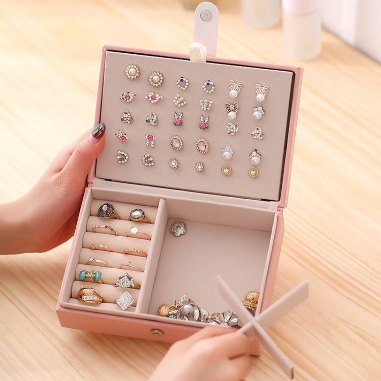 صندوق مجوهرات صغير محمول على طراز الأميرة، صندوق تخزين بسيط للأقراط والخواتم، 16.5×11.5×5.8 سم