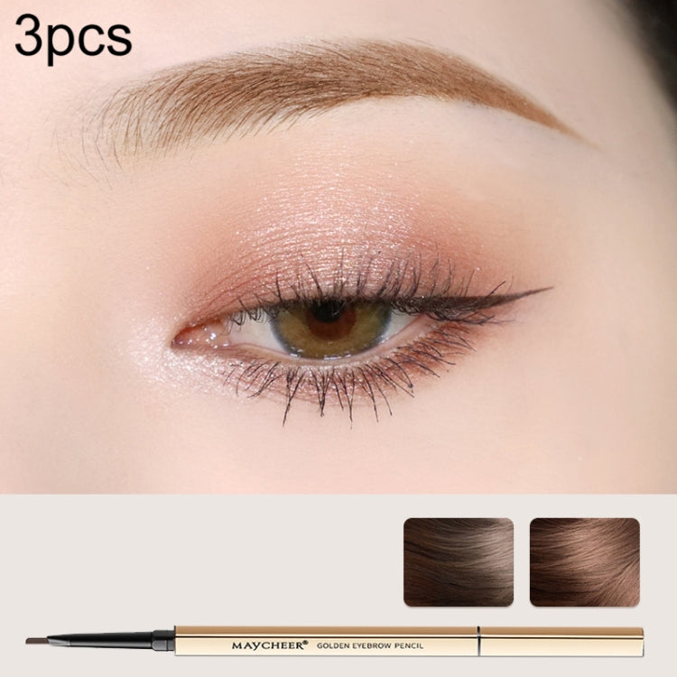 3 PCS MAYCHEER 3117 Small Gold Bars Double Eyebrow Pencil Thin Head Waterproof Non-bleeding Eyebrow Pencil, 1 Deep Coffee Color, 2 Light Coffee Color, 3 Black Gray, 4 Gray Brown, 5 Moss Green